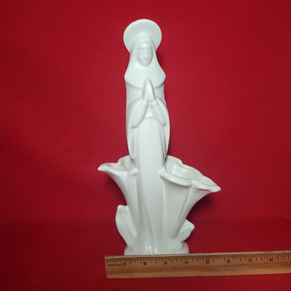 VTG Royal Haeger Virgin Mary Figurine White Plantar Vase Madonna Praying Hands - Picture 10 of 13